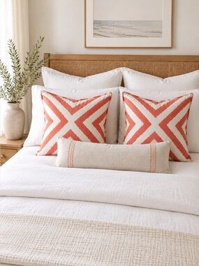 Kit Kemp x Annie Selke Impy Linen Pillow Covers Set of 2 Coral 22” Designer
